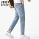 JEEP SPIRIT吉普牛仔褲男秋冬季潮流修身休閑褲韓版長褲子男褲 淺藍(lán)色 32 