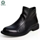 啄木鳥(niǎo)馬丁靴男真皮頭層牛皮高幫透氣休閑單層皮鞋時(shí)尚切爾西靴子男鞋 黑色 42 偏大一碼