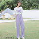 戀的夏季套裝女生短袖T恤女學(xué)生寬松韓版少女高中初中生新款夏天衣服 潮流櫻花上衣+紫色褲子 均碼