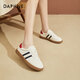 達芙妮休閑鞋女復古拼接德訓鞋時(shí)尚百搭平底低幫板鞋女 紅色 39 