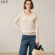 LILY冬新款女裝美麗諾綿羊毛休閑連帽寬松百搭通勤針織衫女款 604米白 S