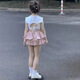忻悅晴兒童百褶蛋糕裙2024春夏新款女童白色半身短裙寶寶蓬蓬裙公主裙褲 白色抽繩T+粉色蓬蓬裙 130