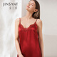 金三塔真絲睡衣睡裙袍桑蠶絲紅色本命年睡衣家居服結婚情人節禮物 吊帶裙-焦糖紅 M