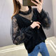 瀾之草線(xiàn)衣女春季2024年新款春裝打底衫女裝春款蕾絲透視洋氣外穿百搭針 黑色【品質(zhì)】 XL 120-130斤