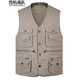 烈焰戰隊馬甲 男士中年春秋純棉多口袋釣魚(yú)馬夾背心 中老年居家休閑坎肩 卡其色（01款） XXXL（建議體重155-165斤）