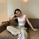 U領(lǐng)運(yùn)動(dòng)短款內(nèi)搭打底無袖吊帶上衣女夏黑色外穿緊身露臍小背心潮 白色背心 大碼建議106-140斤