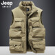 JEEP SPIRIT馬甲男秋冬季戶(hù)外休閑多口袋工裝坎肩背心寬松男士釣魚(yú)馬夾男外套 卡其色 L