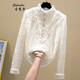 古梵莎加絨蕾絲衫女秋冬新款長(cháng)袖立領(lǐng)內搭加厚襯衣女士半高領(lǐng)蕾絲打底衫 白色 2XL