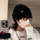 目丸男士帽子冬季小狗毛線(xiàn)帽男生冷帽針織帽秋冬棉帽女大頭圍2025新款 小狗-黑色