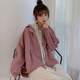 蘭威費(fèi)雷工裝外套女春秋季韓版寬松棒球服短外套學(xué)生復(fù)古夾克上衣潮 皮粉色【關(guān)注店鋪】 M （100-115斤）