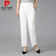 皮爾卡丹（pierre cardin）2025夏季薄款棉麻女士褲子中年老年女褲高腰褲寬松松緊腰休閑九分 透氣棉麻白色一條裝 2XL 110-125斤