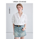 VEGA CHANG襯衫女25夏裝新款休閑寬松法式小眾上衣V領(lǐng)短袖白襯衣 雅尚白-短袖 S