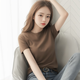 尚濤短袖t恤女螺紋2025夏季新款韓版女裝顯瘦薄款修身體恤 咖啡色 M建議95-105斤
