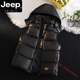 JEEP SPIRIT黑金羽絨棉馬甲男冬季加厚防寒無(wú)袖棉服外套潮流大碼連帽坎肩背心 黑色 帶帽款 4XL