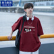 棉致純棉短袖T恤男夏季款寬松涼感半袖上衣美式體恤潮流男裝 酒紅色 L 【115-130斤】