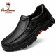 西域駱駝男鞋頭層牛皮商務(wù)休閑鞋厚底爸爸皮鞋男防滑軟底套腳中老年父親鞋 黑色 46