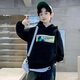 G.DUCKKIDS男童連帽衛衣春秋季新款韓版印花兒童上衣中大童男孩運動(dòng)學(xué)生秋裝 黑色 150 建議身高140-150年齡11-12歲
