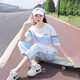 Baldauren12-15歲女大童夏季套裝16初中學(xué)生少女夏裝短袖t恤褲子寬松運(yùn)動(dòng)裝 7100藍(lán)白色【上衣+褲子】?jī)?yōu)質(zhì)版 薄款 160 (M) 建議95-110斤