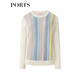 PORTS寶姿女裝春夏新款編織條紋甜美長(cháng)袖針織衫SM8K412HKX002 CREAM MIX M