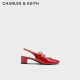 CHARLES&KEITH24春季新品漆皮玛丽珍粗跟包头凉鞋子女鞋女士CK1-60920370-1 Red红色 38