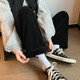 美莎尼休閑褲女秋冬新款加絨高腰雪尼爾闊腿褲女百搭寬松垂感運(yùn)動直筒褲子女 黑色【加絨】 L【建議100-120斤】