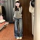 DXOT灰色美式小碎花連帽衛(wèi)衣女春秋冬2025年新款chic上衣開衫外套 圖片色 M 45-55kg