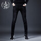 名士鯊2024秋季高端男士黑色牛仔褲修身小腳休閑彈力褲子冬季加絨長(cháng)褲男 M 19710秋冬加厚款 30