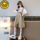 G.DUCKKIDS小黃鴨女童夏裝背帶褲套裝2024新款中大童洋氣時(shí)髦兒童夏天薄款短 卡其色 小兔子背帶套裝 120 cm 建議身高1米1-1米15左右