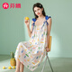 芬騰睡裙女【100%棉假日風(fēng)】低領(lǐng)薄款外穿吊帶連身裙家居服 白底花 L