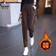 啄木鳥(niǎo)加絨加厚褲子女2025秋冬新款百搭高腰休閑減齡寬松顯瘦小腳哈倫褲 咖色【加絨加厚】 XL【建議115-130斤】