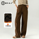 春四季咖色加絨牛仔闊腿褲女2025新款秋冬休閑寬松褲子香蕉彎刀褲拖地褲 咖色 加絨 28