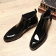 簡(jiǎn)·美惠切爾西靴男商務(wù)工裝靴馬丁靴尖頭漆皮亮皮高幫皮鞋英倫皮短靴子潮 黑色加絨 42