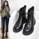 ZHR馬丁靴女英倫風(fēng)百搭厚底短靴女經(jīng)典簡(jiǎn)約高幫女靴 ES08黑色37 