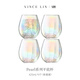 VINCE LIN英國進口LSA pearl彩虹玻璃杯耐熱手工水杯 幻彩女生平底杯子禮品 Pearl平底杯4個組 425ml