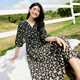 尚都比拉度假風(fēng)碎花連衣裙女夏天V領(lǐng)氣質(zhì)中長(cháng)裙收腰A字雪紡裙子 黑花 XL