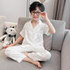 童話(huà)課堂（TONGHUAKETANG）3-16歲兒童睡衣夏季薄款中大男童冰絲家居服夏天小孩短袖長(cháng)褲套裝 提花白色 160 建議身高145-155厘米左右