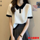 范哲莎夏裝女士新款上衣服短袖顯瘦寬松T恤2022女裝正肩法式POLO領(lǐng)原宿 白色款 M 適合86-105斤