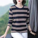 尚濤長(zhǎng)袖t恤女條紋春秋季新款韓版女裝寬松休閑體恤上衣打底衫女 388K卡其色 XL 建議110-120斤