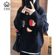圣雪緹美式復(fù)古圓領(lǐng)毛衣秋冬女設(shè)計(jì)感小眾寬松慵懶風(fēng)黑色套頭趣味上衣厚 黑色 L建議105-115斤