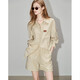 德瑪納文藝翻領(lǐng)條紋襯衫松緊腰短褲懶人套裝兩件套女 卡其色 S 