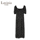 Lavinia Club拉維妮婭春夏新款法式碎花連衣裙女黑色氣質(zhì)一字肩泡泡袖茶歇長(cháng)裙 黑白花 S /160/84A