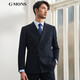 吉約蒙（G·MONS）西服套裝男結婚新郎伴郎西裝套裝雙排扣條紋商務(wù)休閑職業(yè)套裝西服 0122藏青條紋【上衣+褲子+馬甲】 46