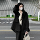 GARNUO奶茶灰色小西裝外套女2025春秋新款套裝小個(gè)子高級感寬松休閑西服 黑色套裝【西裝+褲子】 XL【131-150斤】