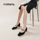 妙麗（Millies）法式復(fù)古淺口粗跟水鉆鏈條瑪麗珍單鞋女套腳時(shí)尚女鞋子 黑色 38 