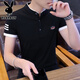花花公子短袖t恤男2026夏季新款韓版休閑百搭立領(lǐng)高端上衣薄款冰絲修身男 黑色C-3526HH7007 XL