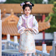 安妮優(yōu)兒格格服女童古裝清朝秋冬加厚兒童冬季漢服中國風(fēng)唐裝滿(mǎn)族拜年服裝 紫色加絨加厚 150