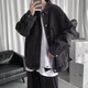 帛米圖（BOMITU）日系cityboy復(fù)古水洗牛仔外套男春秋季潮牌高街寬松工裝夾克上衣 黑色 XL