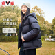 雅鹿三防短款羽絨服女冬免洗戶外休閑蓄熱保暖連帽加厚面包服外套 黑色 S 【推薦90-110斤】