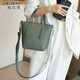 高巴度（GORBADO）頭層牛皮豎款手提包女百搭2026春夏新款真皮寬肩帶單肩斜挎水桶包 杏仁綠