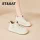星期六厚底休閑鞋女輕便軟底增高松糕運動(dòng)板鞋日常通勤小白鞋 米白 37 
